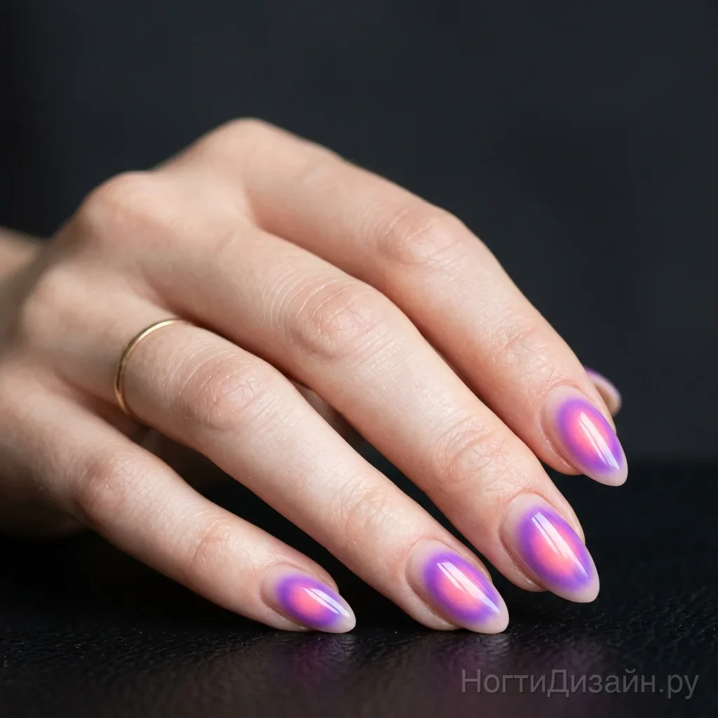 Airbrush aura glow purple pink gradient nails