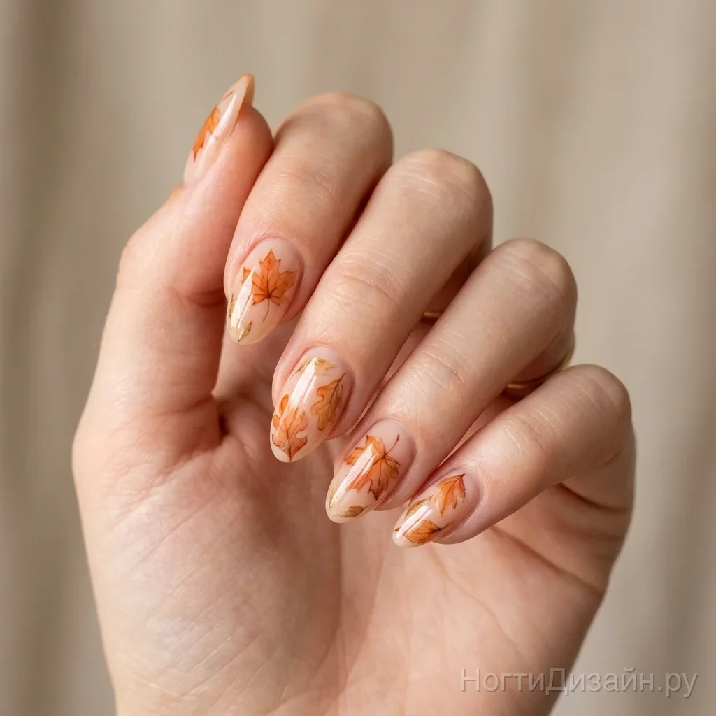 Autumn watercolor leaves nail art