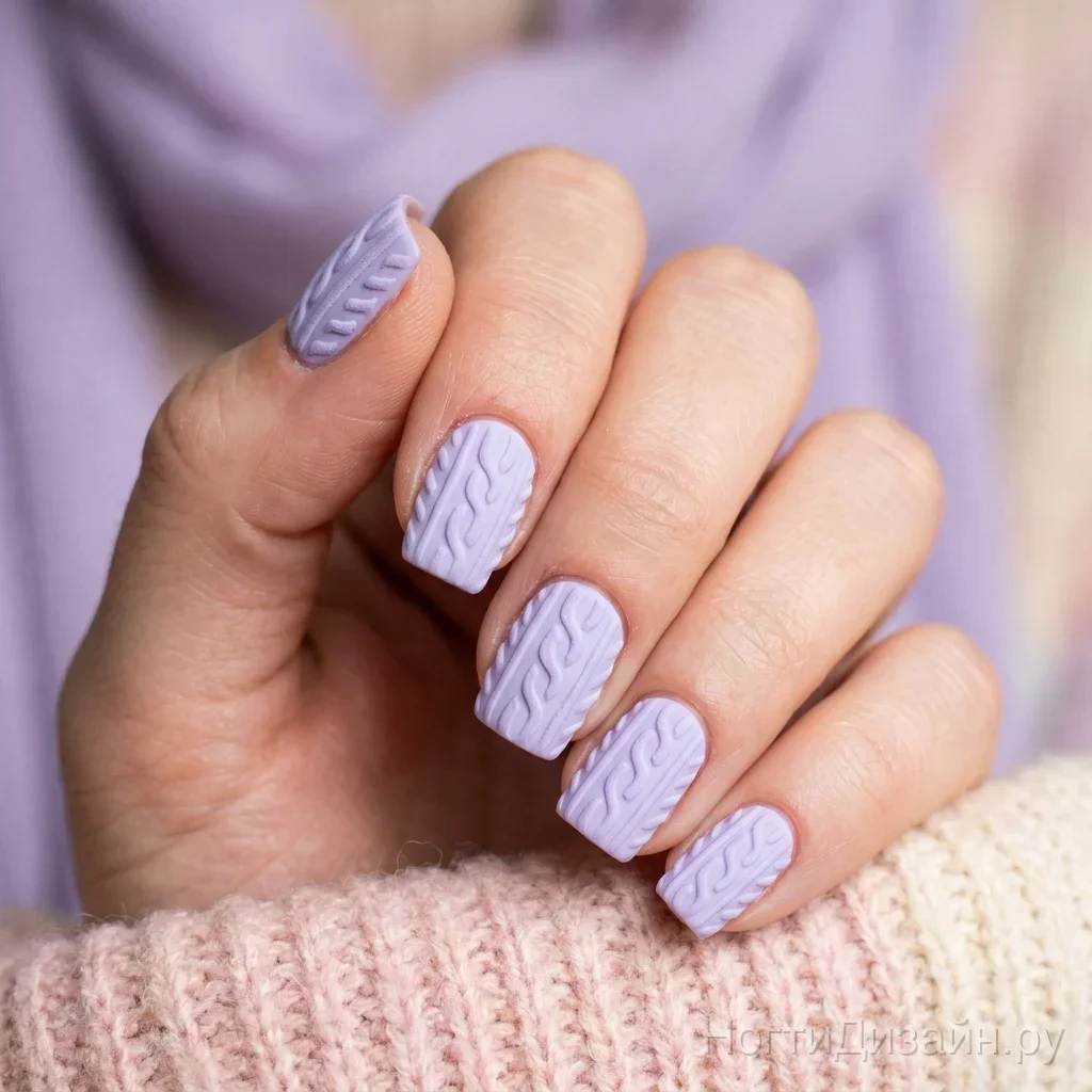 Cozy 3D sculpted nail art mimicking cable-knit sweater texture