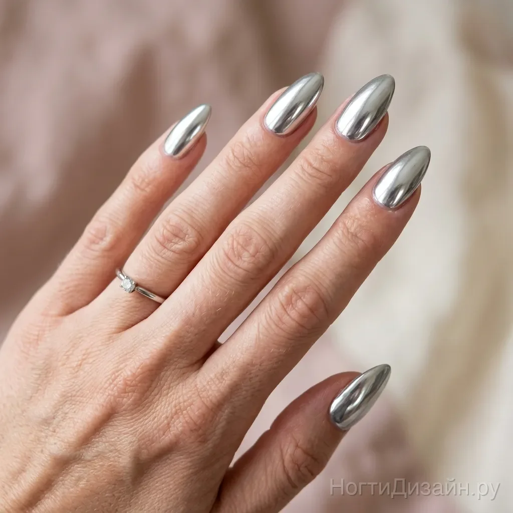 Chrome Mirror Almond nail design
