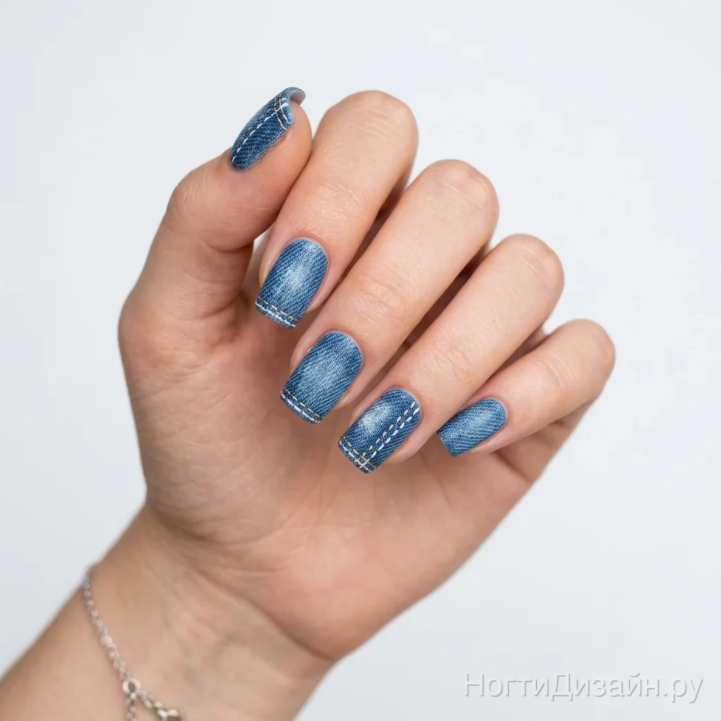 Blue denim fabric texture nails