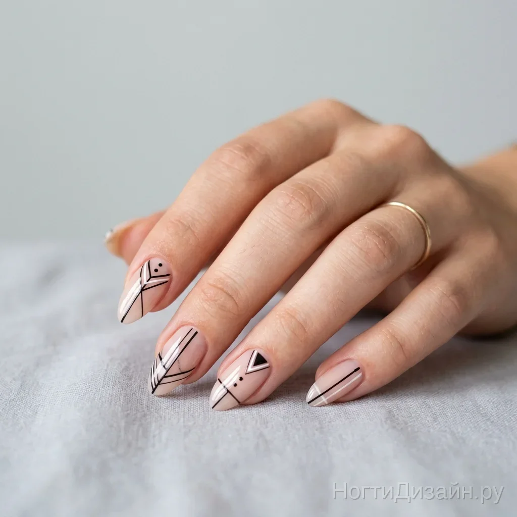 Geometry Lines Almond nail design