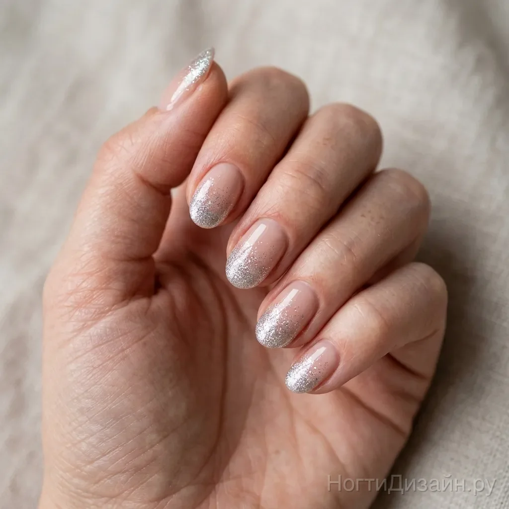 Glitter Gradient Oval nail design