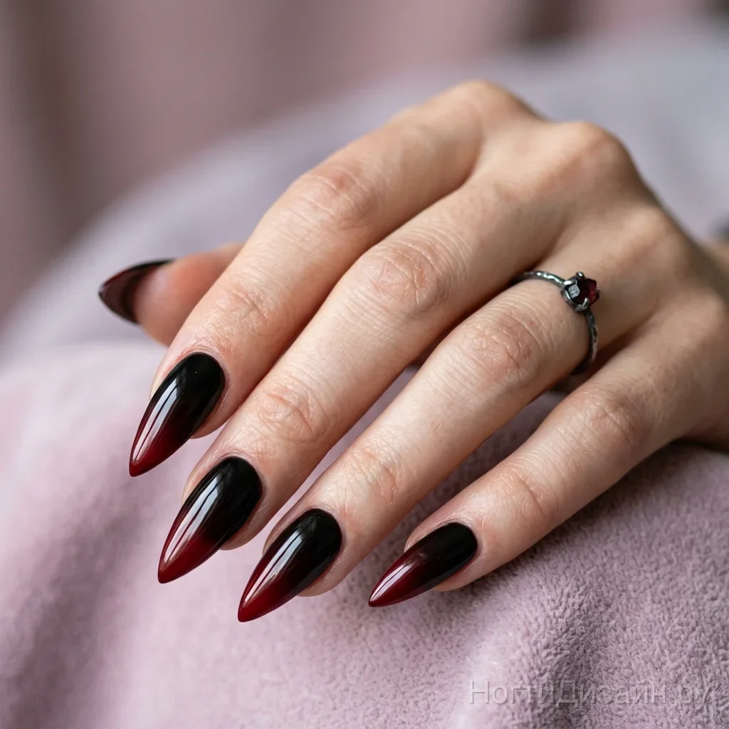 Dark and moody gothic nail art seamless ombre gradient