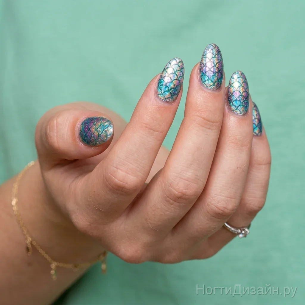 Holographic mermaid scales nails