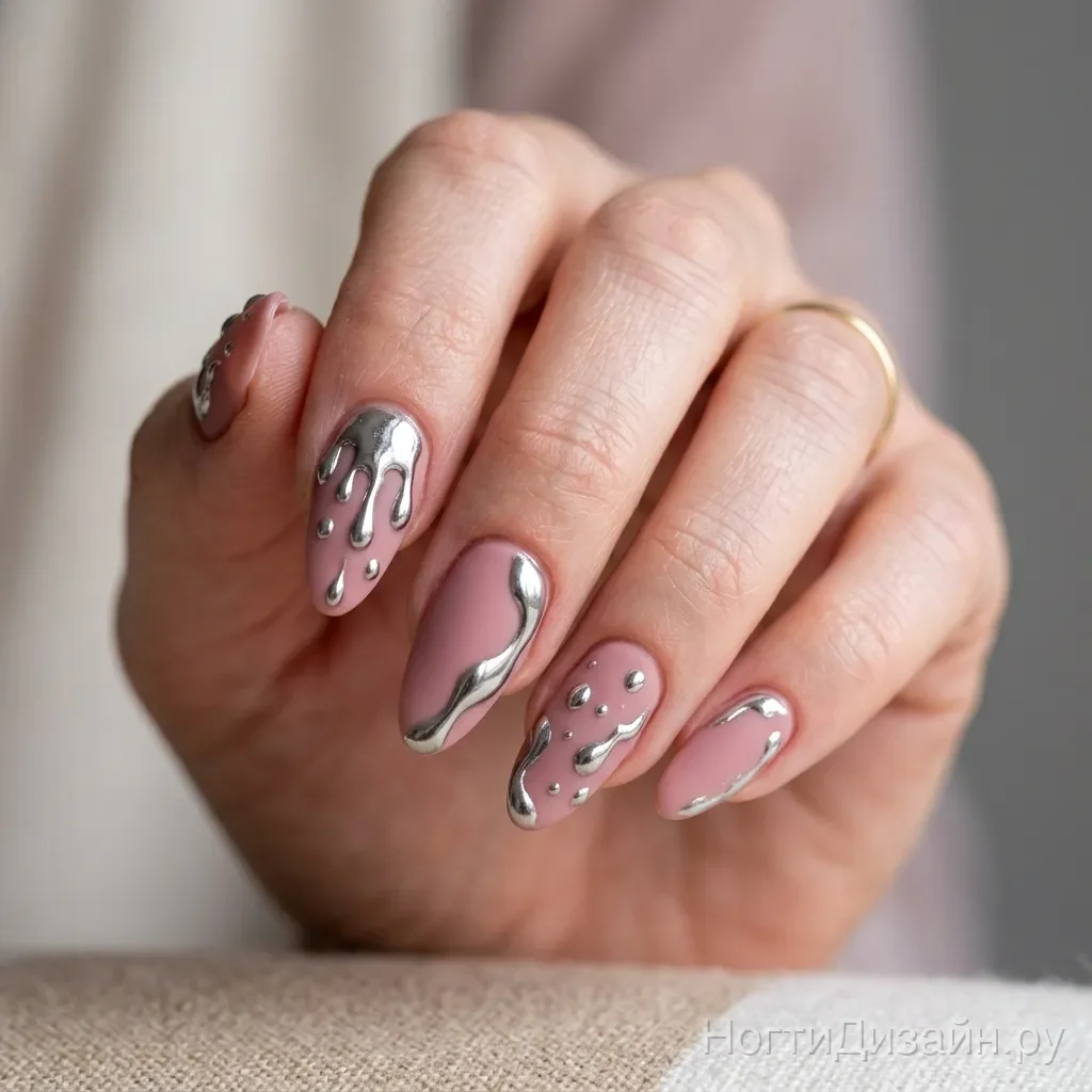 Liquid Metal Matte nail design