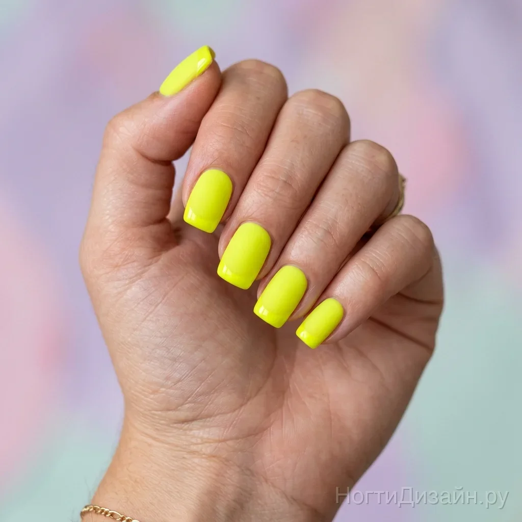 Vibrant matte neon yellow nails with a glossy french tip