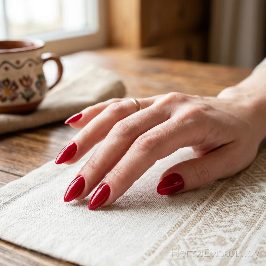 Mock Red Almond nail design