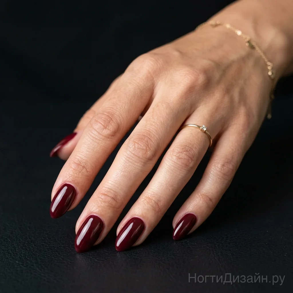 Office siren burgundy almond nails