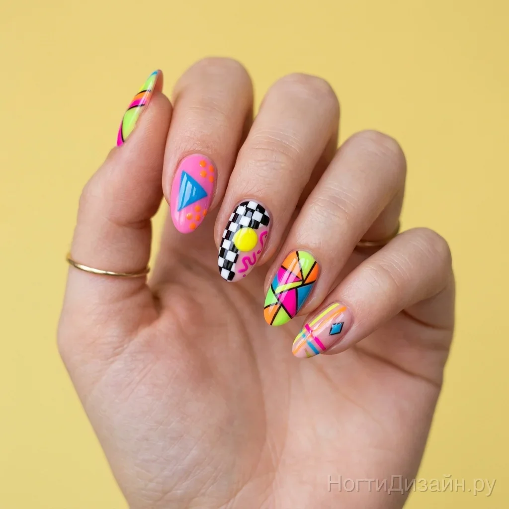 Retro 80s neon pop art nails