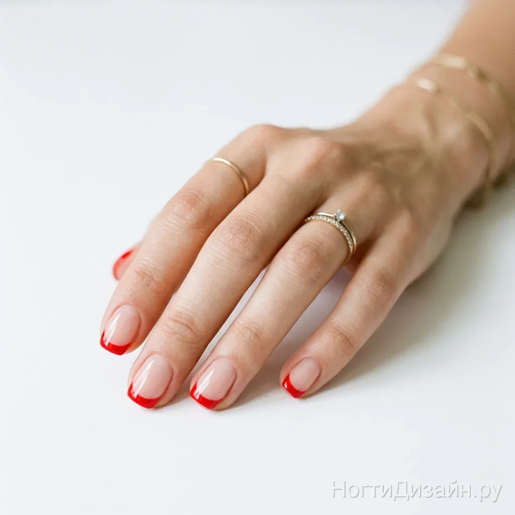 Red French Short nail design
