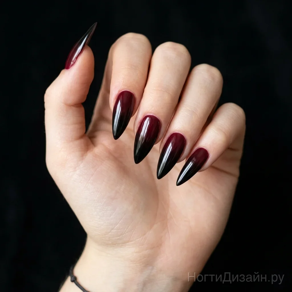 Gothic burgundy ombre stiletto nails