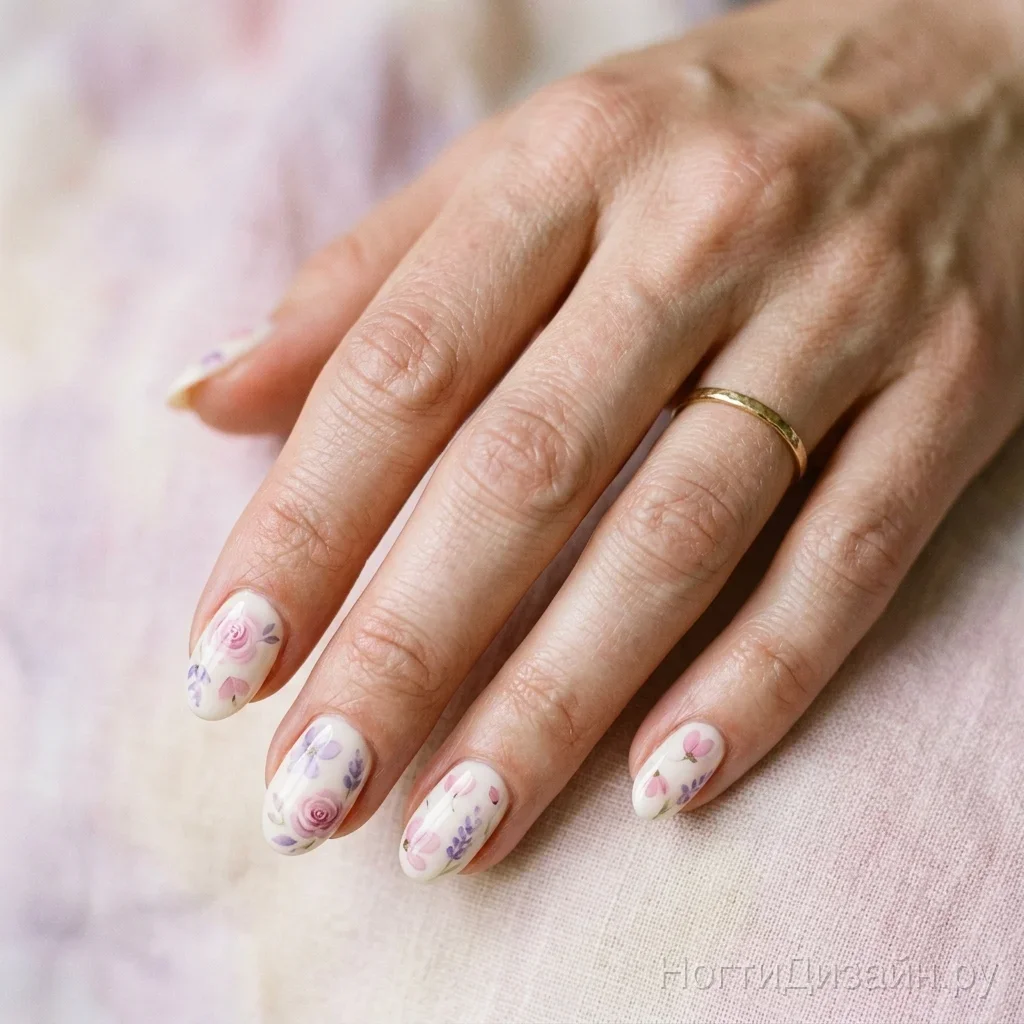 Soft delicate hand-painted watercolor flowers on a milky base