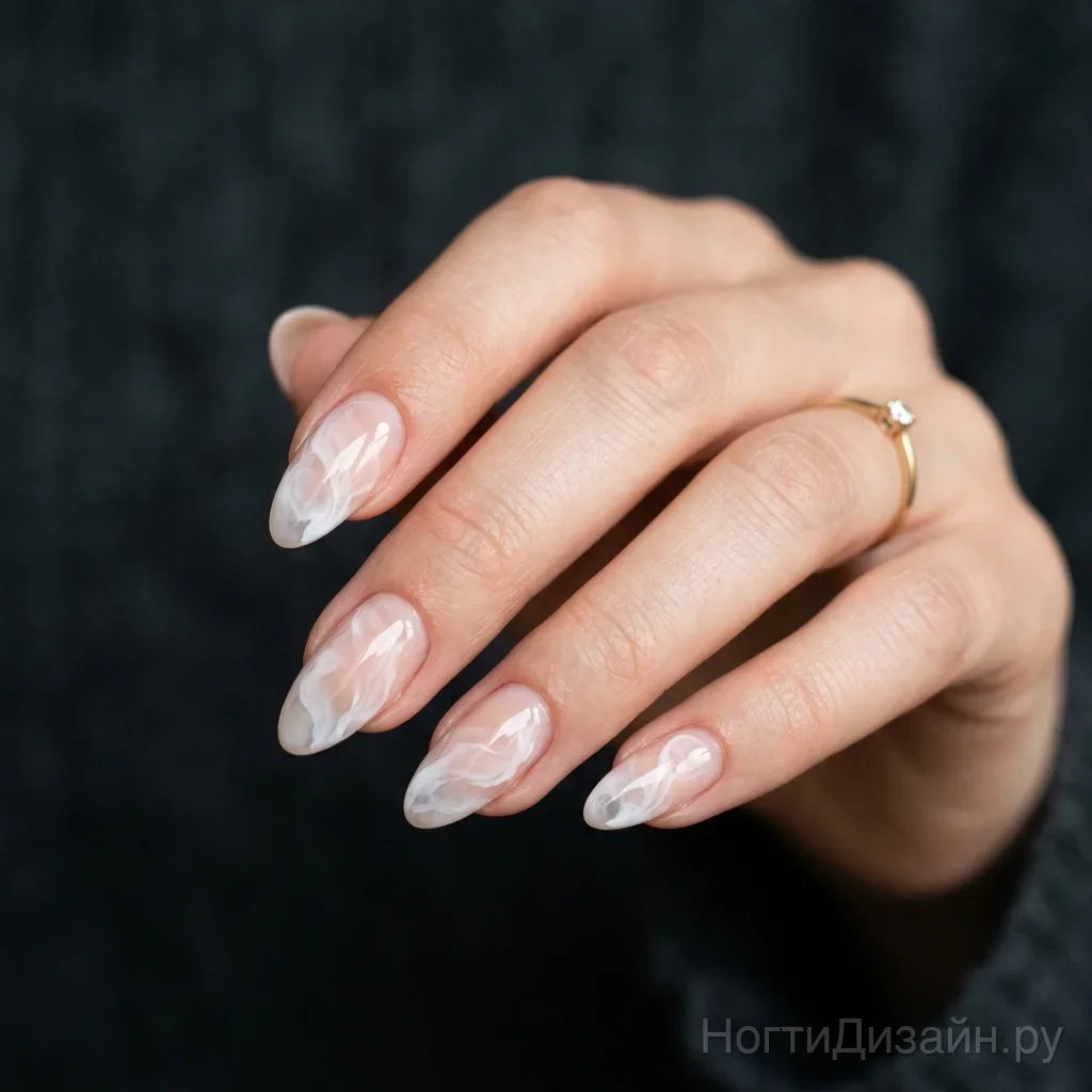 Watercolor Smoke White nail design