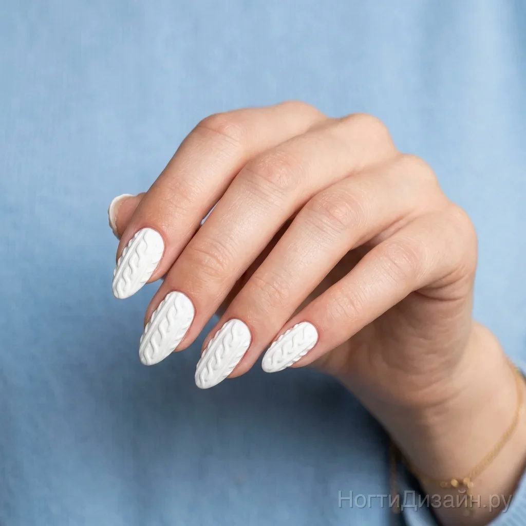 White 3D winter knitted sweater nails