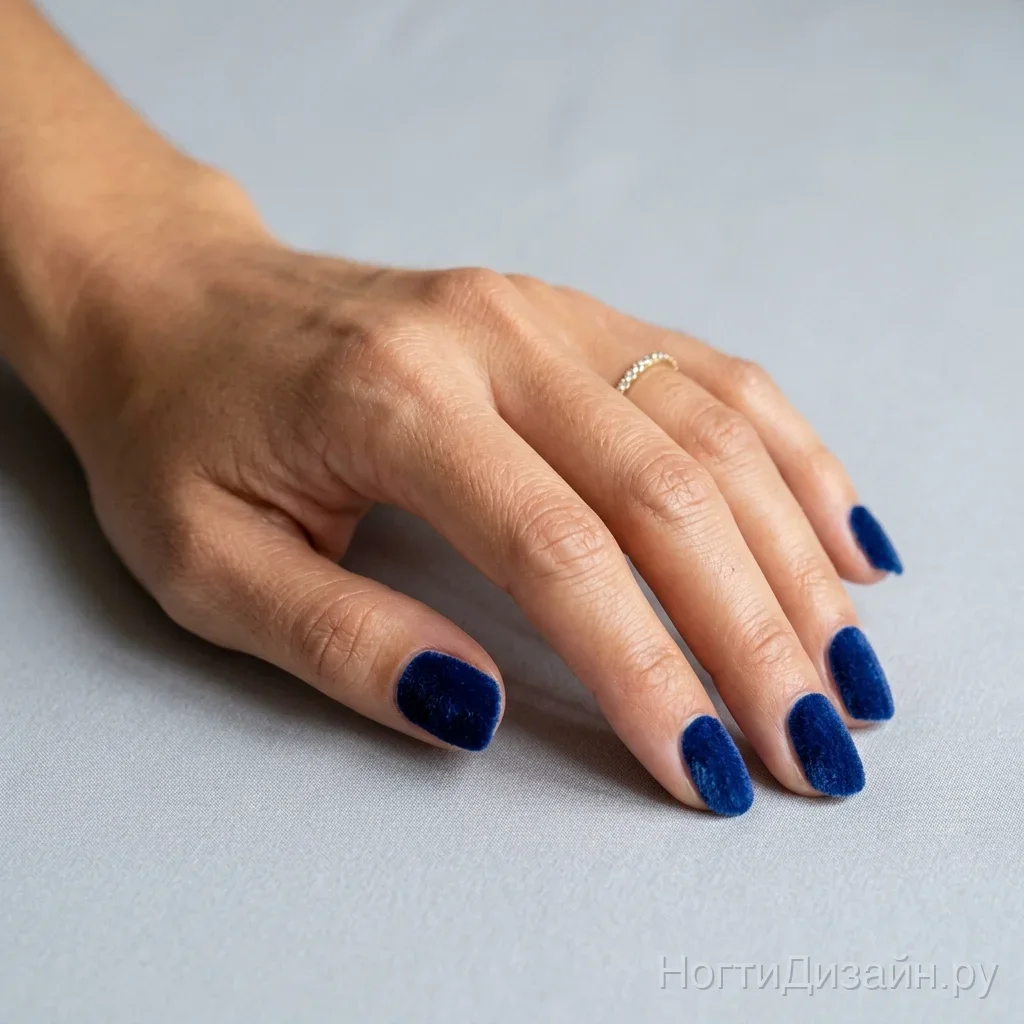 Deep blue velvet texture nails for winter