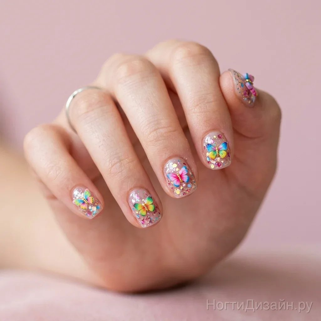 Y2K butterfly charms nail art
